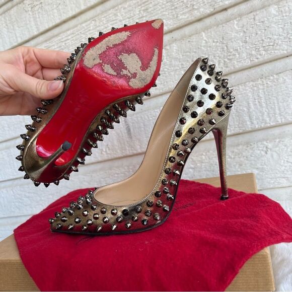 CHRISTIAN LOUBOUTIN Specchio Follies Metallic Spiked Studded Heels 36 - Picture 11 of 12